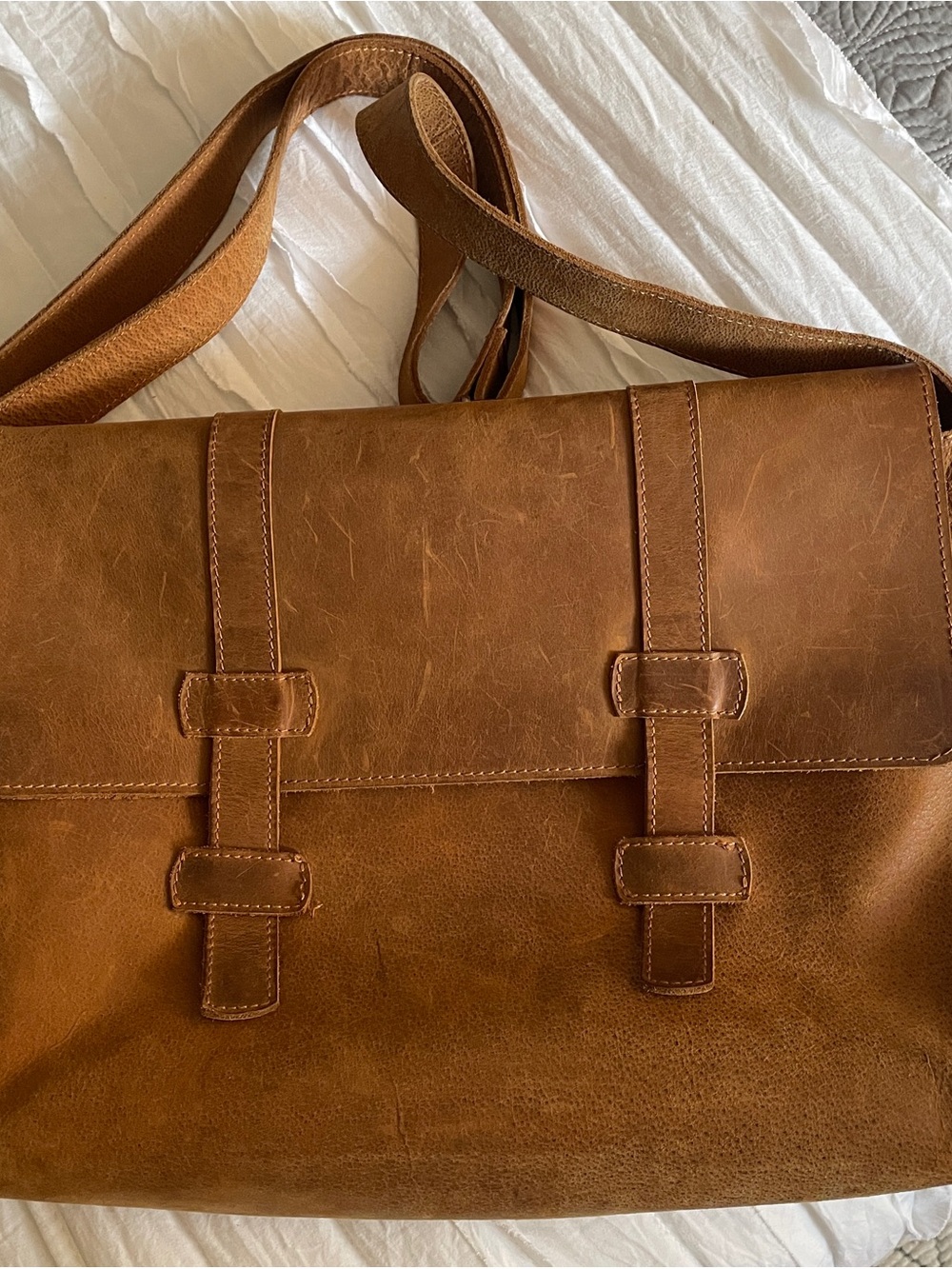 Men's Brown Leather Messenger Bag with Adjustable Strap